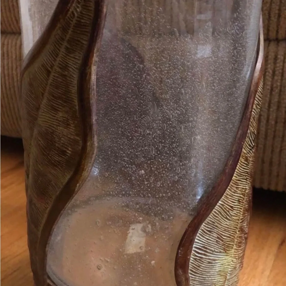Glass and Metal PAT.P Yoshikawa Leaves vase